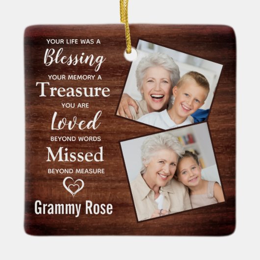 Rustic Memorial Keepomwille Family Photo Herdenkin Keramisch Ornament (Voorkant)