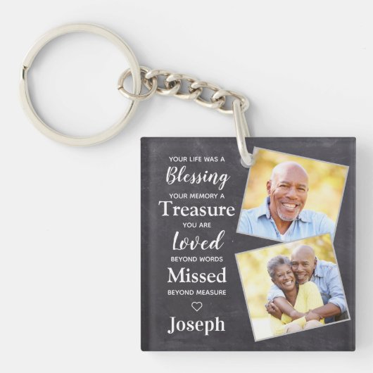 Rustic Memorial Personalized Herdenking 2 Foto Sleutelhanger (Voorkant)