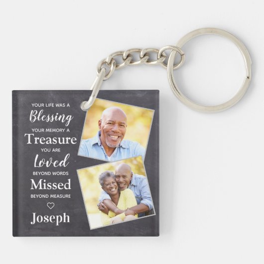 Rustic Memorial Personalized Herdenking 2 Foto Sleutelhanger (Achterkant)