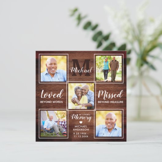 Rustic Memorial Photo Collage Keepomwille Funeral Bedankkaart (Staand voorkant)