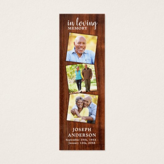 Rustic Memorial Poem 3 Foto Funeral Bladwijzer Mini Visitekaartjes (Voorkant)