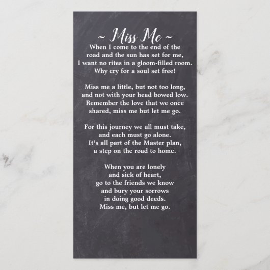 Rustic Memorial Poem Funeral Bladwijzer Kaart (Achterkant)
