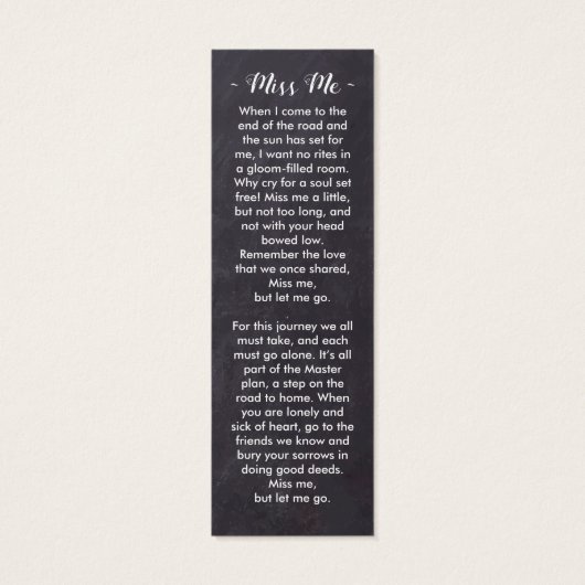 Rustic Memorial Poem Prayer Funeral Bladwijzer Mini Visitekaartjes (Achterkant)