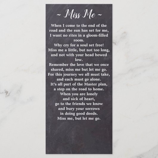 Rustic Memorial Poem Sympathie Funeral Prayer Kaar (Achterkant)