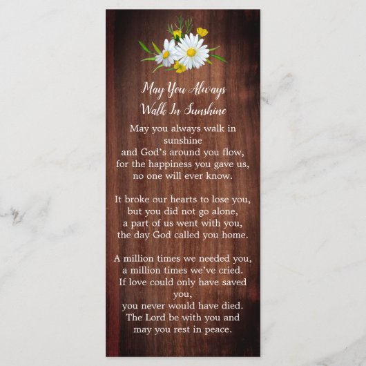 Rustic Memorial Prayer Kaart Funeral Bladwijzer (Achterkant)