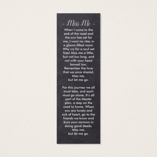 Rustic Memorial Prayer Kaart Poem Funeral Bladwijz (Achterkant)