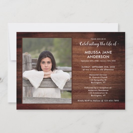 Rustic Memorial Service Celebration of Life Photo Kaart (Voorkant)