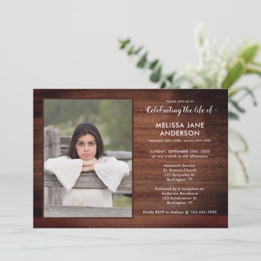 Rustic Memorial Service Celebration of Life Photo Kaart (Staand voorkant)