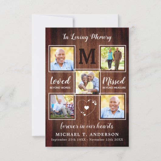 Rustic Memorial Sympathie Foto Collage Funeral Bedankkaart (Voorkant)