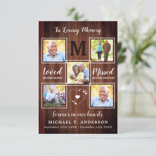 Rustic Memorial Sympathie Foto Collage Funeral Bedankkaart (Staand voorkant)