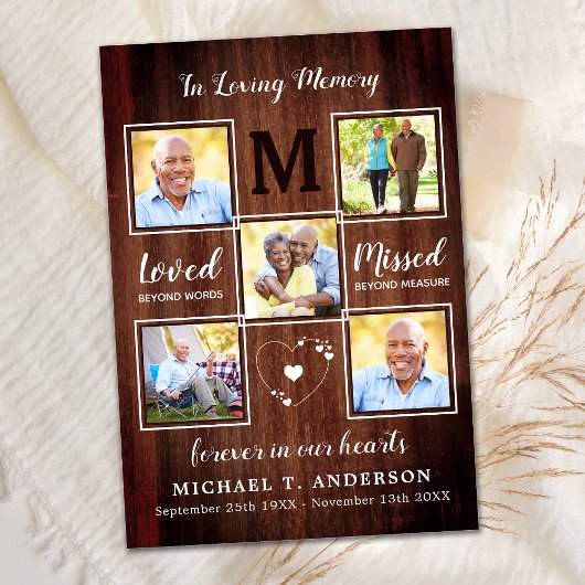 Rustic Memorial Sympathie Foto Collage Funeral Bedankkaart