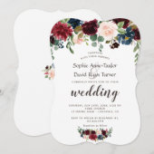 Rustic Merlot Navy Blue Floral Wedding Kaart (Voorkant / Achterkant)