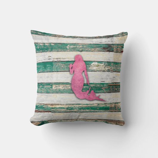 Rustic Mermaid (roze en groen) Kussen (Voorkant)