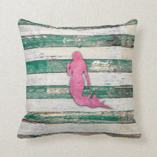 Rustic Mermaid (roze en groen) Kussen