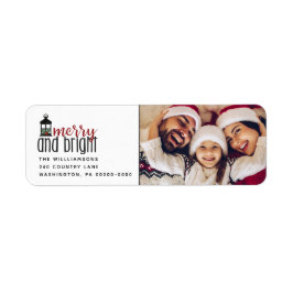 Rustic Merry and Bright Photo Return Address Etiket