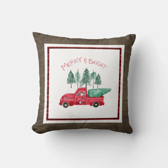 Rustic Merry Bright Pset Gnome Boerderij Red Truck Kussen (Voorkant)