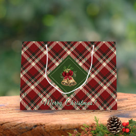 Rustic Merry Christmas Bell Red Green Gingham Groot Cadeauzakje