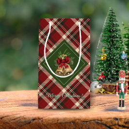 Rustic Merry Christmas Bell Red Green Gingham Klein Cadeauzakje