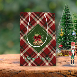 Rustic Merry Christmas Bell Red Green Gingham Medium Cadeauzakje