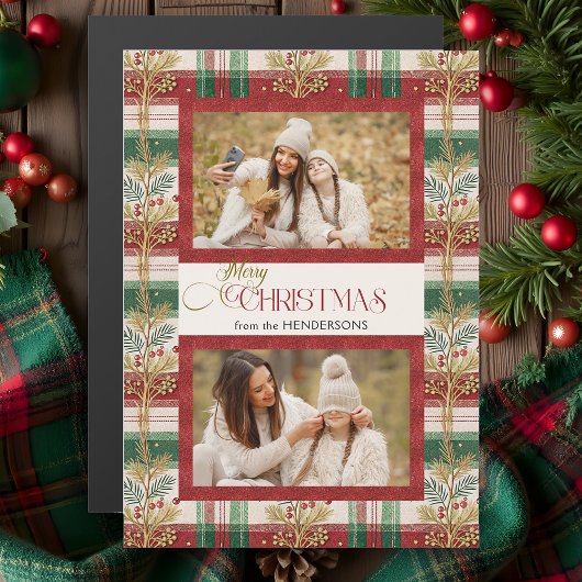Rustic Merry Christmas Botanical Plaid 2 Foto