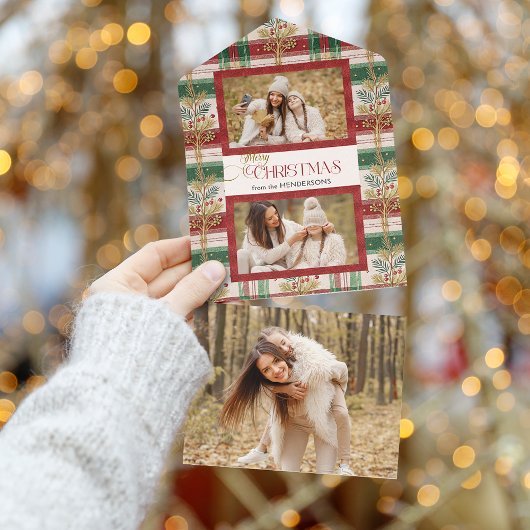 Rustic Merry Christmas Botanical Plaid 2 Foto All In One Uitnodiging