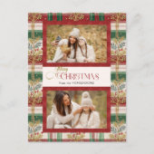 Rustic Merry Christmas Botanical Plaid 2 Foto Briefkaart (Voorkant)