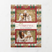 Rustic Merry Christmas Botanical Plaid 2 Foto Drieluik Kaart (Cover)