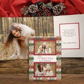 Rustic Merry Christmas Botanical Plaid 2 Foto Drieluik Kaart