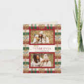 Rustic Merry Christmas Botanical Plaid 2 Foto Feestdagen Kaart (Voorkant)
