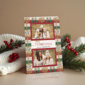 Rustic Merry Christmas Botanical Plaid 2 Foto Feestdagen Kaart