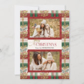 Rustic Merry Christmas Botanical Plaid 2 Photo Feestdagenkaart (Voorkant)