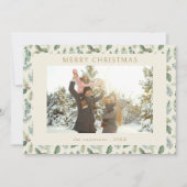 Rustic Merry Christmas Botanische Foto Feestdagenkaart (Voorkant)