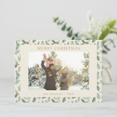 Rustic Merry Christmas Botanische Foto Feestdagenkaart (Staand voorkant)