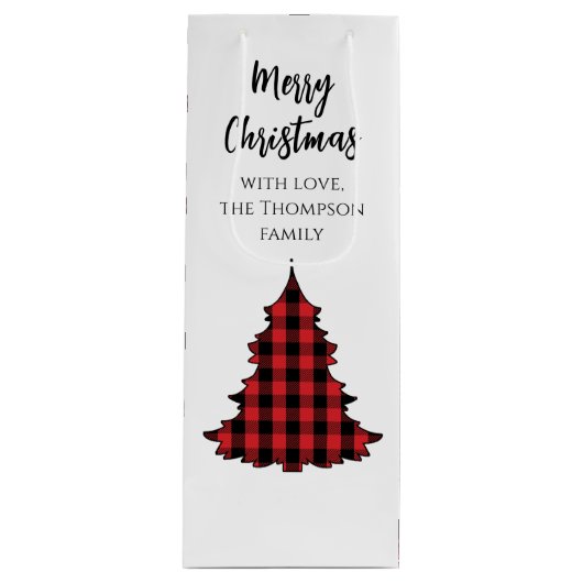 Rustic Merry Christmas Buffalo Check Aangepast Wijn Cadeautas (Voorkant)