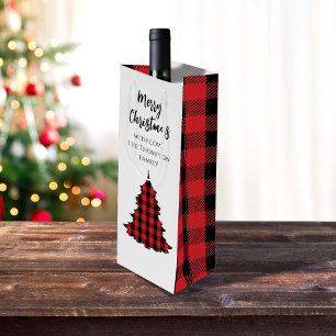Rustic Merry Christmas Buffalo Check Aangepast Wijn Cadeautas