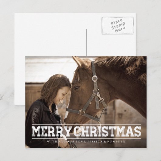 RUSTIC MERRY CHRISTMAS FOTO BRIEFKAART (Voorkant / Achterkant)