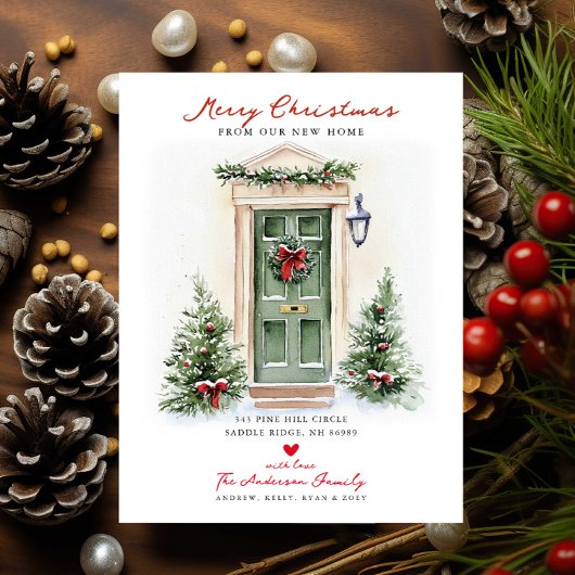 Rustic Merry Christmas New Home Card Aankondigingskaart