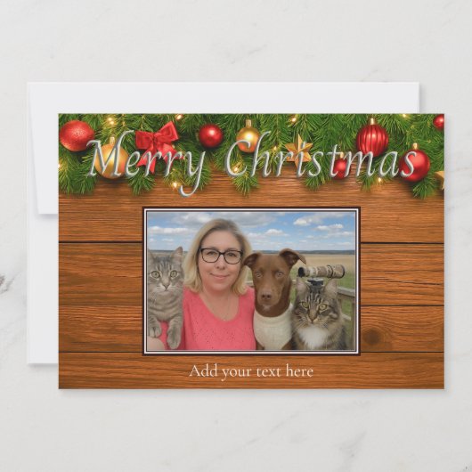 Rustic Merry Christmas Photo Card – Customizable Feestdagenkaart (Voorkant)