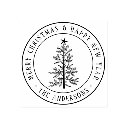 Rustic Merry Christmas Pine Tree Rubberstempel (Afrduk)