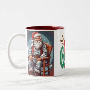 Rustic Merry Christmas Santa Cause Tweekleurige Koffiemok