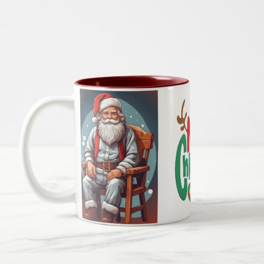 Rustic Merry Christmas Santa Cause Tweekleurige Koffiemok (Links)
