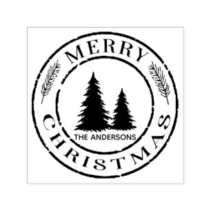 Rustic Merry Christmas Tree Aangepast adres Zelfinktende Stempel