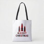 Rustic Merry Christmas Trees Red Buffalo Plaid Tote Bag (Voorkant)