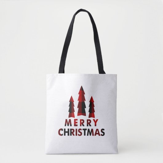 Rustic Merry Christmas Trees Red Buffalo Plaid Tote Bag (Voorkant)