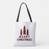 Rustic Merry Christmas Trees Red Buffalo Plaid Tote Bag (Achterkant)