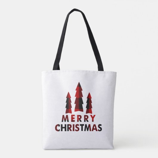 Rustic Merry Christmas Trees Red Buffalo Plaid Tote Bag (Achterkant)