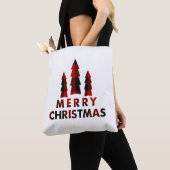 Rustic Merry Christmas Trees Red Buffalo Plaid Tote Bag (Dichtbij)