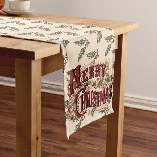 Rustic "Merry Christmas" with Holly Table Runner Lange Tafelloper (Voorbeeld)