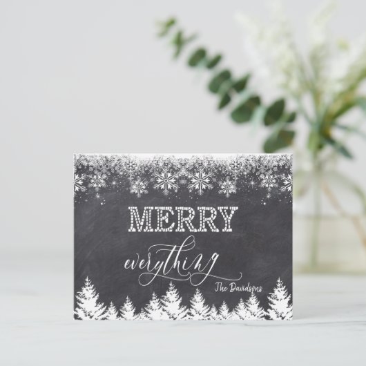 Rustic Merry Everything Krijtbord Typografie Aankondigingskaart (Staand voorkant)