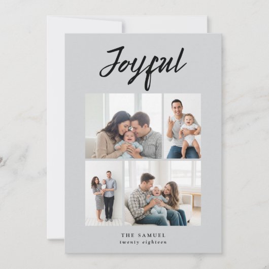 Rustic Merry Four Family Photo Collage Ash Feestdagenkaart (Voorkant)